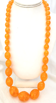 #ad Vintage Butterscotch Faux Amber Lucite Graduated Beads Necklace 28quot; L $12.99