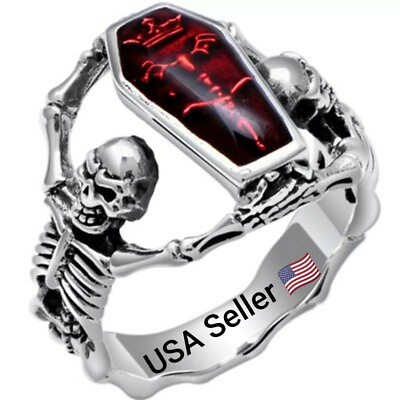 #ad New Vintage Punk Skull Ring Unisex Hip Hop Engagement Rings Fashion Red Zircon $4.25