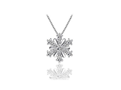 #ad Frozen Snow Flake Silver SP Pave 2.0 Cts CZ Pendant Necklace $9.99