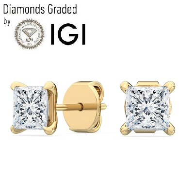 #ad IGID VS12CT Solitaire Lab Grown Princess Diamond Studs Earring18K Yellow Gold $1434.50
