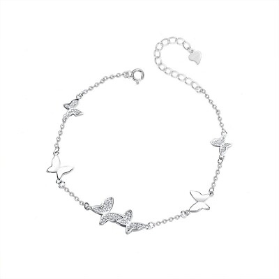 #ad 925 Sterling Silver Flying Butterflies CZ Women Cable Chain Bracelet Gifts 7quot; $61.20