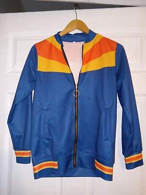 #ad Vintage 1970s Retro Jogging Jacket Blue Adult Small Mens Yellow Orange $28.12