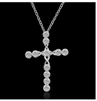 #ad 925 Silver Plated Cross Pendant Necklace For Women $13.99