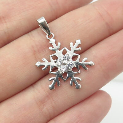 #ad 925 Sterling Silver Round Cut C Z Snowflake Pendant $22.95