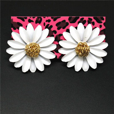 #ad Hot White Enamel Cute Girl Sunflower Flower Fashion Lady Women Stand Earrings $3.05