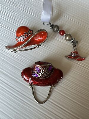 #ad Red Hat Society Pins Brooch Charm Ladies Free Shipping Lot Of 3 $11.50