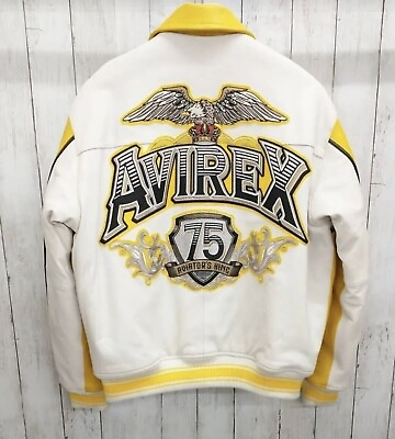 #ad Avirex Mens Yellow Cowhide Leather Jacket AVIATOR’s King 75 Bomber Jacket Custom $145.00