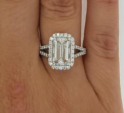 #ad 2 Ct Halo Split Shank Emerald Cut Diamond Engagement Ring SI2 G Treated $1845.80