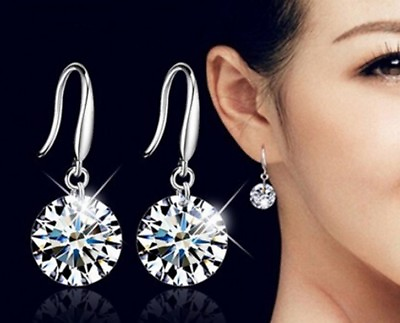 #ad 925 Sterling silver 4A Cubic Zirconia CZ Clear Drop Hope Earrings Gift E3 $4.95