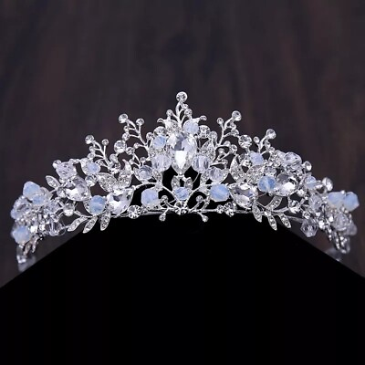 #ad USA Silver blue Crown wedding tiara diadem queen princess cosplay light crystal $24.99