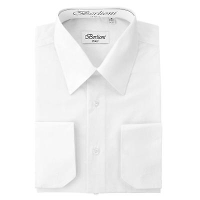 #ad Berlioni Italy Men#x27;s Premium French Convertible Cuff Solid Dress Shirt White $26.24