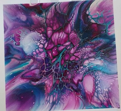 #ad 8x8 Inch Wall Art Abstract Handmade Original Painting Bloom Technique $25.95