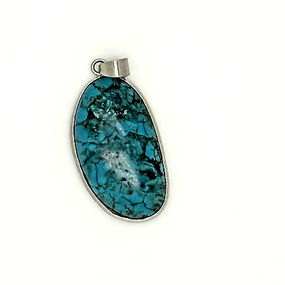 #ad Faux Silvertone Turquoise Pendant 1.5 in $9.99