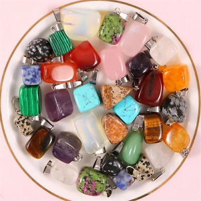 #ad 20pcs Wholesale Mix Assorted Natural Irregular Stone Agate Silver Pendants Bead $15.59