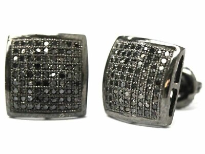 #ad 2Ct Round Created Black Diamond Men#x27;s Square Stud Earrings 14K Black Gold Plated $95.99