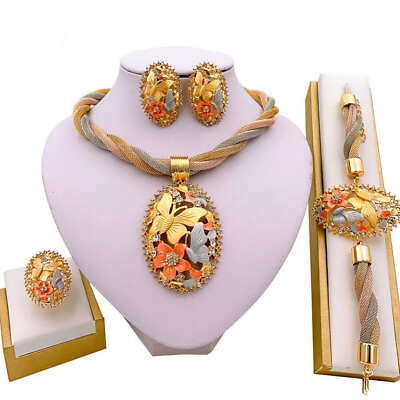 #ad Women African Jewelry set Necklace Ring earring Gold Wedding Crystal Plated US $15.55