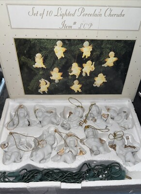 #ad Preowned Set Of 10 Lighted Porcelain Cherubs Item #LCP In Beautiful Condition  $23.99