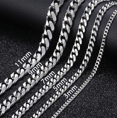 #ad 16 34quot; Stainless Steel Silver Chain Cuban Curb Mens Men Womens Necklace 3 11 mm $4.99