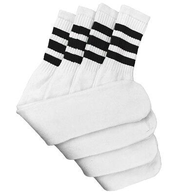 #ad 4 Pairs White Tube Socks with Black Stripe Cotton 24quot; Inches Long $15.95