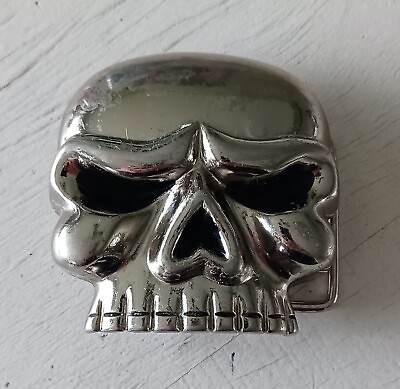 #ad Skeleton Skull Silver Tone Chrome Belt Buckle Goth Biker Punk Heavy Metal No Jaw $10.99