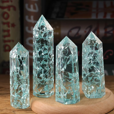 #ad Natural Blue Crackle Quartz Tower Point Obelisk Healing Crystal Minerals Decor $13.50
