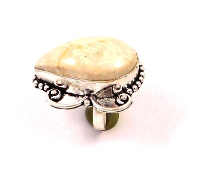 #ad White Fossil Coral Silver Plated Handmade Adjustable Ring Jewelry JT2205 $11.95
