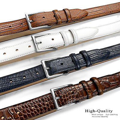 #ad Men#x27;s Belt Adam Silver Italian Calfskin Full Leather Designer Dress Belt 1 1 8quot; $34.95