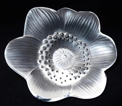 #ad Lalique Crystal France Perfume Stopper Anemone Frosted Flower Figurine 4 1 4quot; $80.99