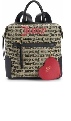 #ad Juicy Couture Popout Logo amp; Heart Large Backpack Black Beige Red FACTORY SEALED $49.99