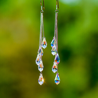#ad Crystal Tassel Earrings Waterdrop Hook Drop Dangle Wedding Women Jewelry Gifts C $2.37