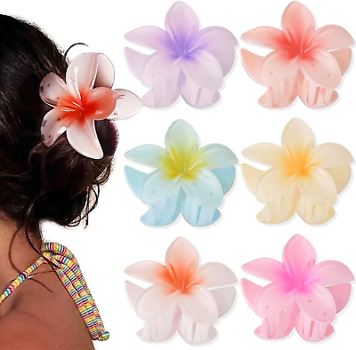 #ad 6 Pack Hawaiian Flower Hair Clips3 Inch Cute Plumeria Clip for HairStrong Hold $26.28