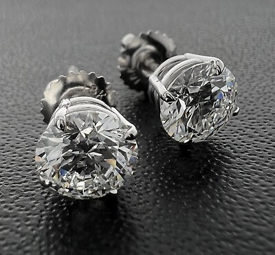 #ad GIA Certified 2.09 Ct Lab Grown Diamond Stud Earrings Round Cut 18k White Gold $2300.00