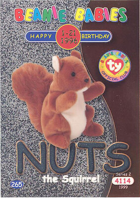 #ad TY Beanie Babies BBOC Card Series 2 Birthday SILVER NUTS the Squirrel NM $2.89