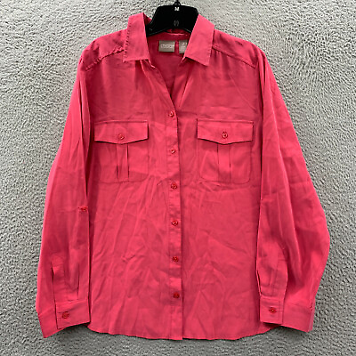 #ad CHICOS Shirt Womens Size 2 Large Button Up Blouse Top Long Sleeve Pink $14.95