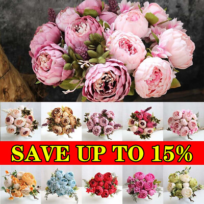#ad 13 Heads Silk Peony Artificial Flowers Wedding Bouquet Home Party Outdoor Decor $11.39