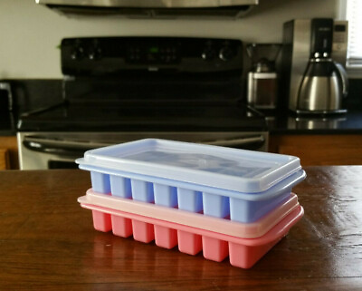 #ad 2PK Mini Ice Cube Trays With Lid Small Office Dorm Frig RV amp; Camper Pink amp; Blue $11.97