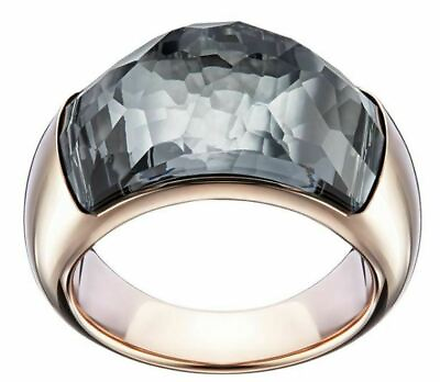 #ad Swarovski Dome Ring Rose Gold Dark Gray Crystal Size 52 runs small New Box $149 $59.00