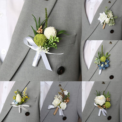 #ad Men#x27;s Silk Flowers Corsage Tulip Rose Bouquet Pins Wedding Bride Groom Accessory AU $5.59