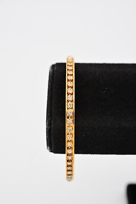 #ad Vintage Bangle Bracelet White Rhinestone Crystal Prong Gold Tone NOS 1980s $14.36