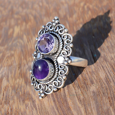#ad Faceted Amethyst amp; Amethyst Gemstone 925 Sterling Silver Handwork Jewelry Ring $21.61