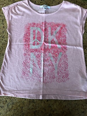 #ad DKNY Girls Pink amp; Silver Floral Tshirt Size M New $4.99