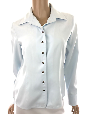 #ad Talbots Light Blue Blouse Snap Front Size Petite XS Long Sleeve Polyester Suede $12.95
