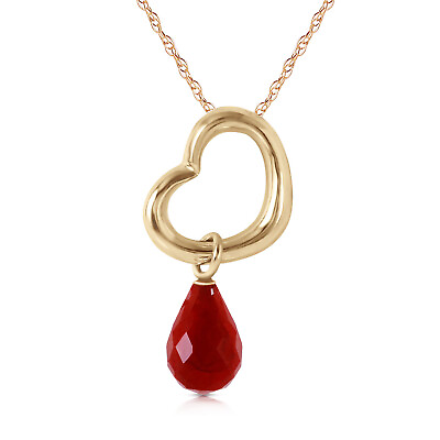 #ad 14K Solid gold fine Heart Necklace 16 24quot; w Dangling genuine Ruby $407.88