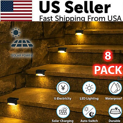 8 Pack New Solar Deck Lights Outdoor Waterproof LED Steps Lamps For Stairs Fence $12.89