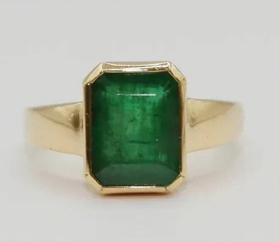 #ad Mens emerald ring 14k Yellow gold bezel set solitaire ring Genuine Emerald Ring $1700.00