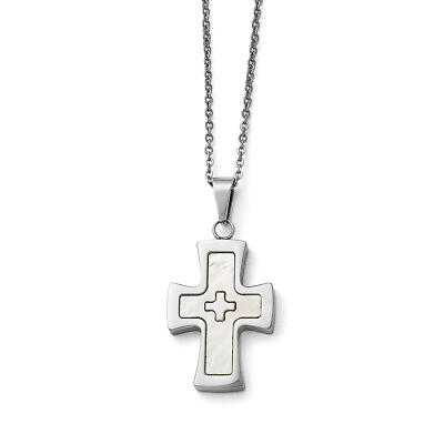 #ad Chisel Stainless Steel Polished Mother Of Pearl Cross Necklace 22quot; $34.99