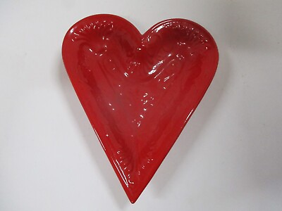 #ad Vintage Handpainted Heart Shape Pottery Bowl $11.99
