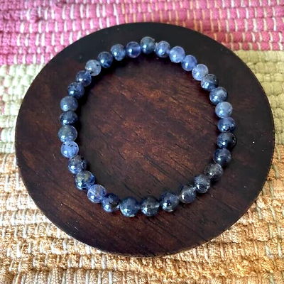 #ad Iolite Dark Blue Gemstone Crystal 8mm Beaded Healing Balance Handmade Bracelet $11.98