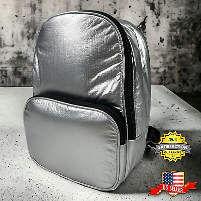 #ad Metallic Silver Mini Backpack Bag Purse Adjustable Strap 2 Pocket 9.5quot;X6.5quot;X4quot; $10.75