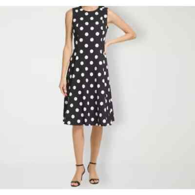 #ad #ad Women#x27;s Elegant Black and White Polka Dot Sleeveless Midi Dress Size XL $18.00